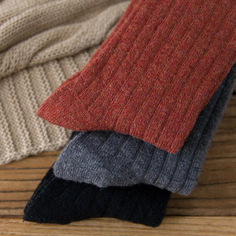 CHAOZHU Thicken Warm Merino Wool Classic Solid Colors Rib Socks Women High Quality Loose Crew Fashion Japanese Korea Sock Winter