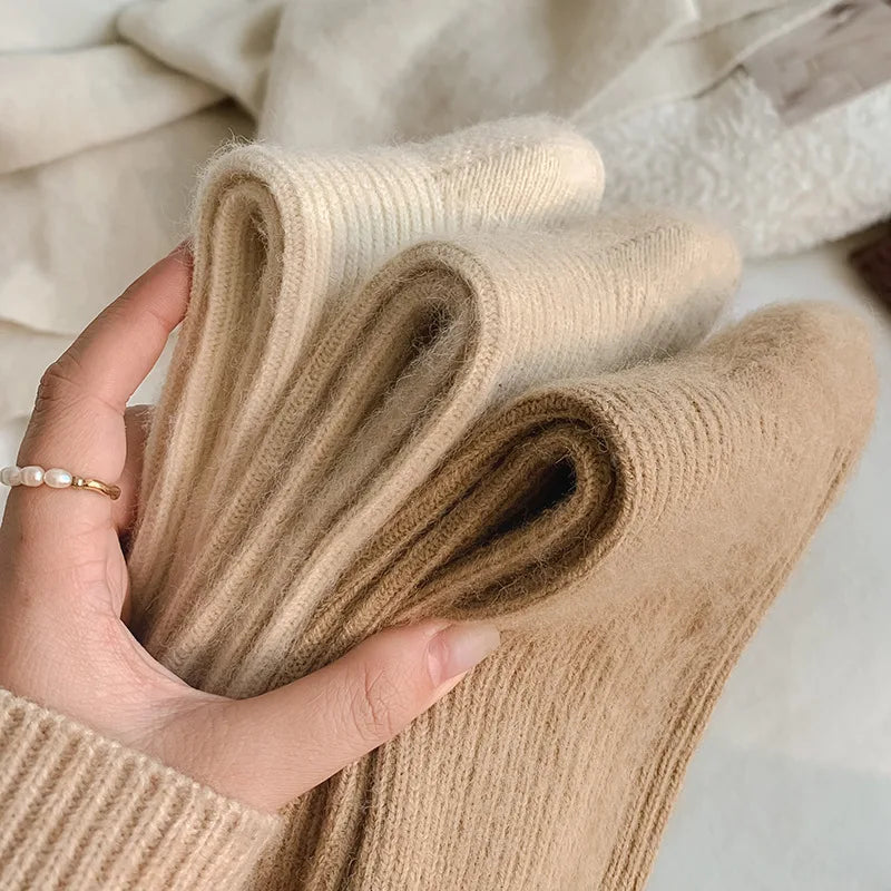 Women Wool Socks Warm Winter Thick Cashmere Fuzzy Casual Solid Color Comfortable Home Sock Soft Long Thermal High Quality