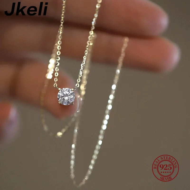 Jkeli S925 Pure silver 18k gold pendant Multi-functional single diamond necklace with six claws Zircon necklace for women  gift