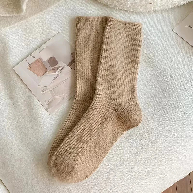 Women Wool Socks Warm Winter Thick Cashmere Fuzzy Casual Solid Color Comfortable Home Sock Soft Long Thermal High Quality