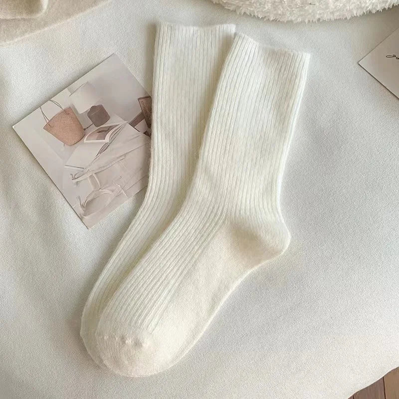 Women Wool Socks Warm Winter Thick Cashmere Fuzzy Casual Solid Color Comfortable Home Sock Soft Long Thermal High Quality