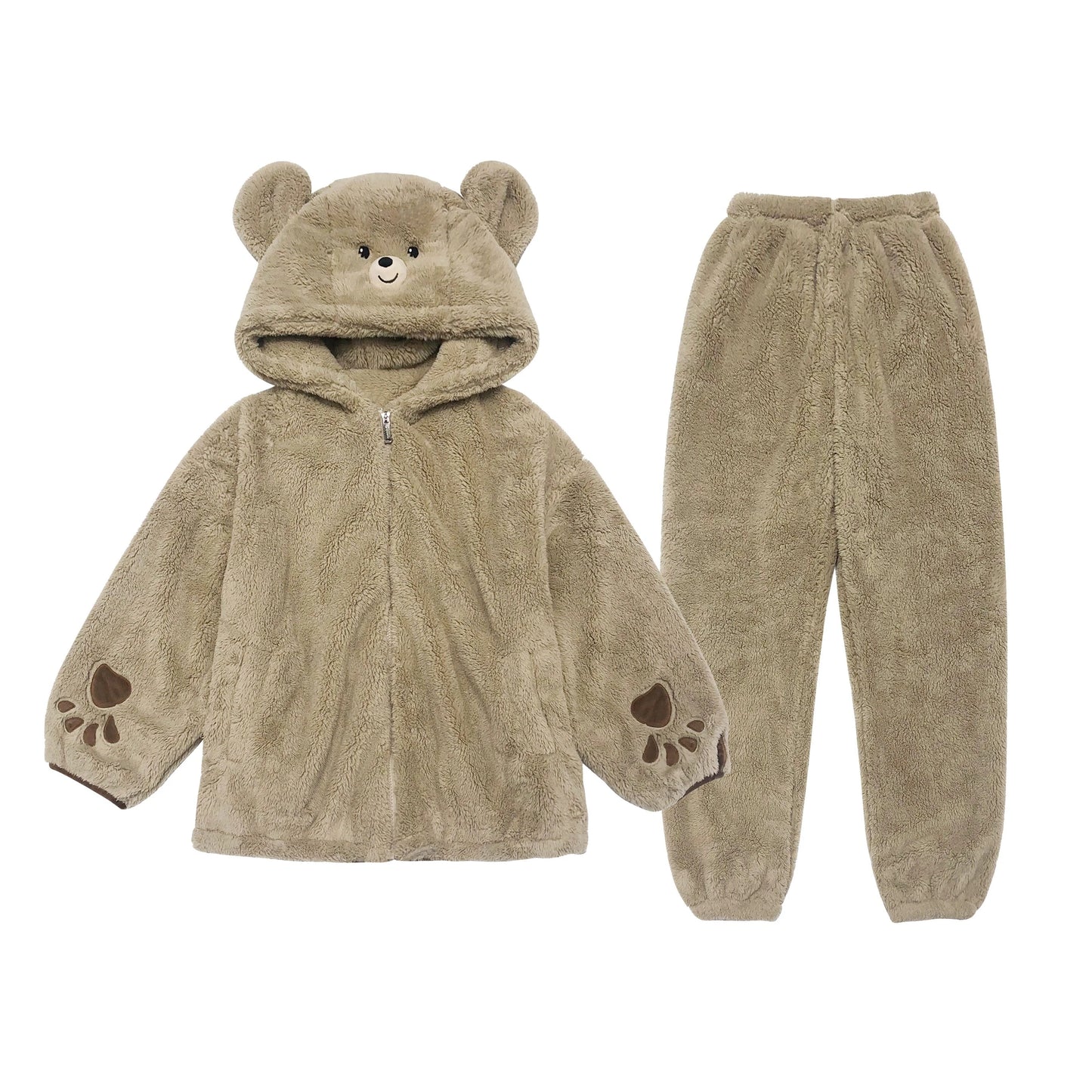 2024 New Bear Coral Fleece Pajama Women Autumn Winter Sleepwear Fleece Thick Cute Flannel Loungewear Set Round Hooded Homewear ﻿