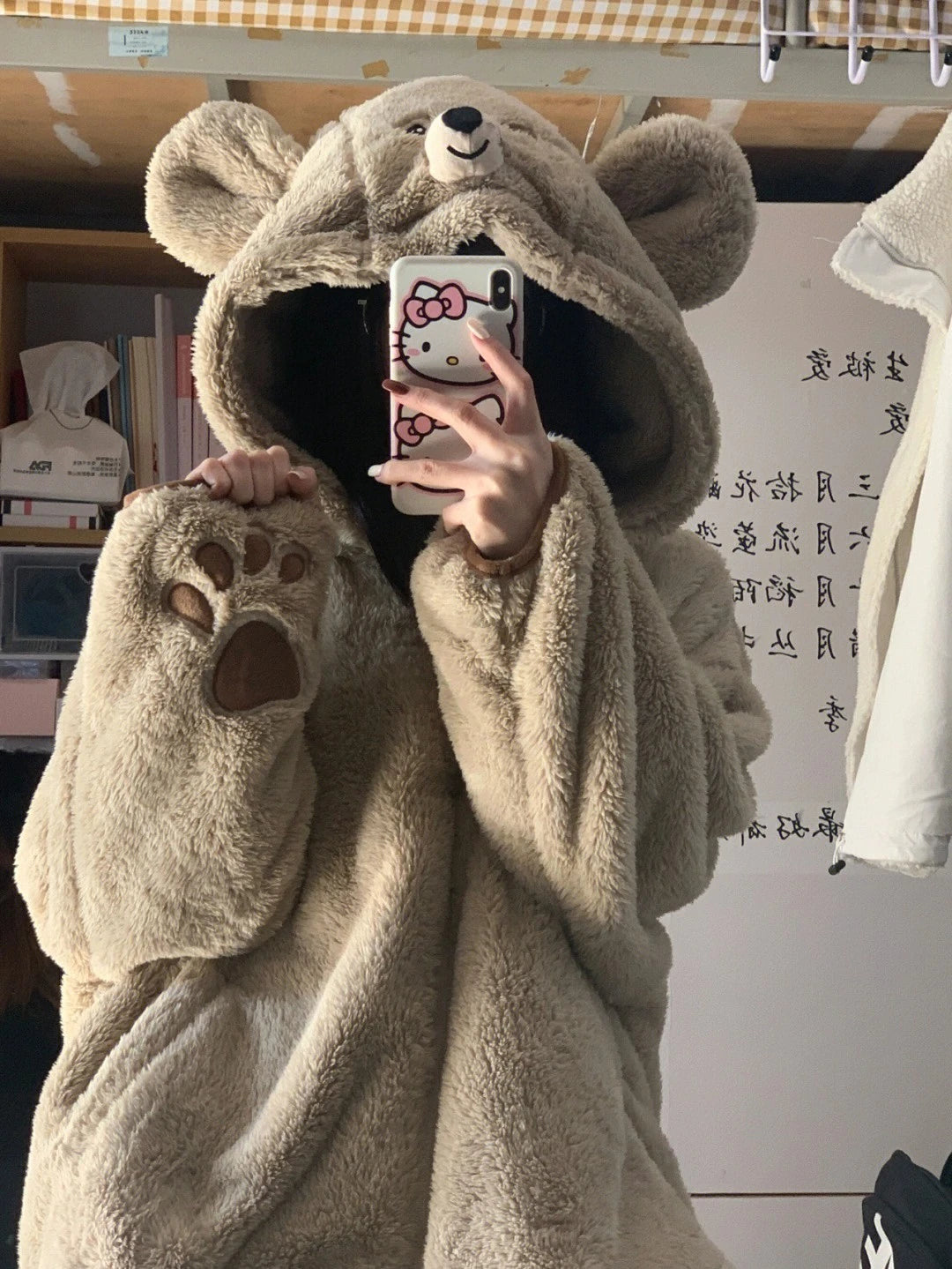 2024 New Bear Coral Fleece Pajama Women Autumn Winter Sleepwear Fleece Thick Cute Flannel Loungewear Set Round Hooded Homewear ﻿